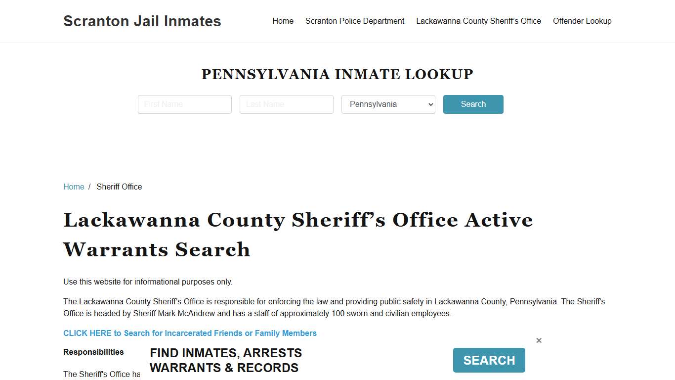 Lackawanna County Sheriff Office, PA Warrant Lookup